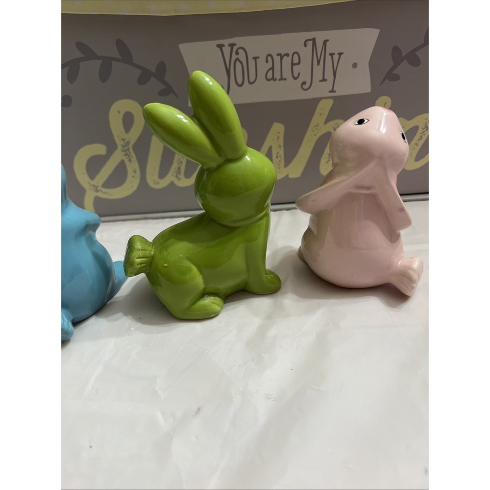 Lot Of 3 Easter Bunnies Blue Green And Pink - Picture 8 of 12